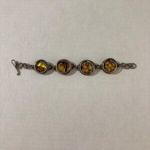 Dichroic Glass And Silver Toned Metal Bracelet